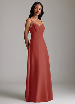 Azazie Kali Bridesmaid Dresses Terracotta A-Line Pleated Chiffon Dress image3