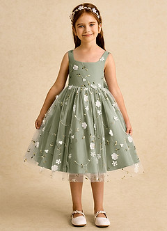 Azazie Bean Flower Girl Dresses Pistachio Ball-Gown Sleeveless Tulle Dress image1