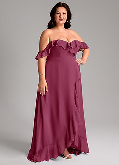 Azazie Lyra Brautjungfernkleider Wandelbar A-Linie Cabrio Chiffon Kleid Maulbeerrot image3