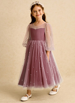 Azazie Trudy Flower Girl Dresses Burgundy Ball-Gown Sweetheart Neckline Tulle Dress image4