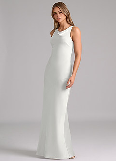 Azazie Allettie Robes de demoiselle d'honneur Robe Sirène en Satin extensible Blanc image4