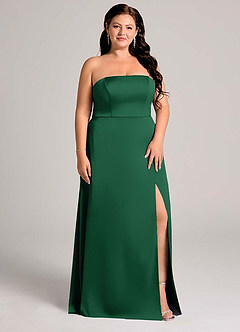 Azazie Wren Vestidos de damas de honor Vestido de Verde Oscuro de Satén Elástico de Corte en A Convertible con Sin tirantes image11