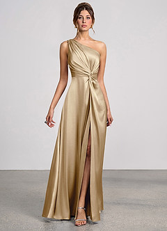 Eulalie Dark Champagne Luminous Satin Maxi Dress