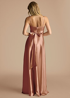 Azazie Oliana Bridesmaid Dresses Bronzer A-Line Pleated Metallic Satin Dress image3