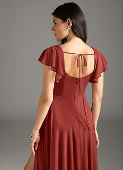 Azazie Bondi Bridesmaid Dresses Terracotta A-Line Ruched Mesh Dress image3