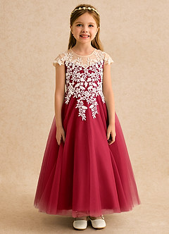 Azazie Dandelion Flower Girl Dresses Scarlet Ball-Gown Lace Dress image4