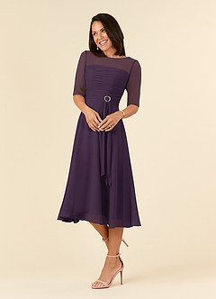 Azazie Naomi Mother of the Bride Dresses Plum A-Line Boatneck Pleated Chiffon Dress image3