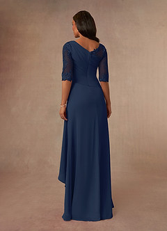 Azazie Dionysus Mother of the Bride Dresses Dark Navy A-Line Boatneck Lace Chiffon Dress image3