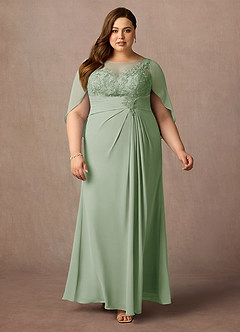 Azazie Hera vestidos de madre de la novia Vestido de Salvia Polvorienta de Gasa de Corte En A con Capa de encaje image6