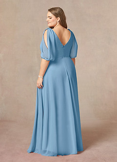 Azazie Bronwyn Mother of the Bride Dresses Steel Blue A-Line V-Neck Ruched Chiffon Dress image9
