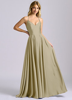 Azazie Truce Bridesmaid Dresses Moss Green A-Line Stretch Satin Dress image6