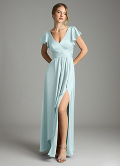 Azazie Omari Bridesmaid Dresses Sea Glass A-Line Stretch Satin Dress image1