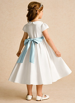 Azazie Deary Flower Girl Dresses Ivory Mist A-Line Bow Cotton Dress image4