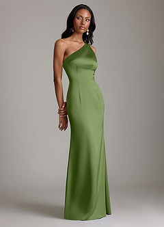 Azazie Voni Robes de demoiselle d'honneur Robe Sirène en Satin extensible Une épaule Genévrier image1