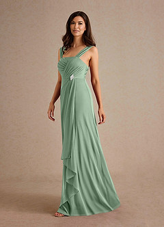 Azazie Clinton vestidos de madre de la novia Vestido de Matcha de Malla de Corte En A con Plisado image6