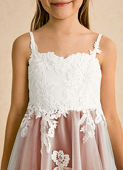 Azazie Coraline Sukienki dla dziewczynek sypiących kwiaty Linia A Koronka Sznurówka Długość kostki Sukienka image6