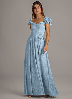 Azazie Aricella Bridesmaid Dresses Sky Blue A-Line Corset Floral Burnout Dress image3