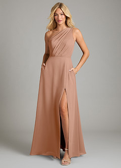 Azazie Phaedra Bridesmaid Dresses Champagne Rose A-Line One Shoulder Chiffon Dress image3