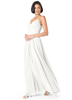 Azazie Avelina Robes de demoiselle d'honneur Robe Trapèze en Mousseline de soie Col V plissé Blanc image7
