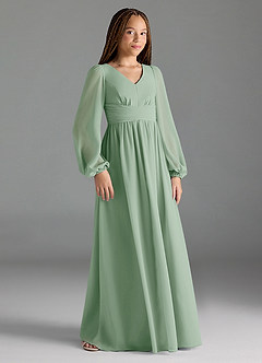 Azazie Norah Junior Agave A-Line Pleated Chiffon Dress image4