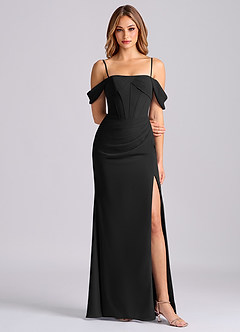 Azazie Joanne Bridesmaid Dresses Black Mermaid Off the Shoulder Chiffon Dress image5