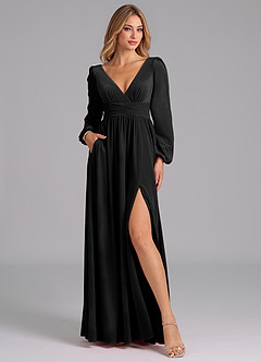 Azazie Norah Bridesmaid Dresses Black A-Line Long Sleeve Velvet Dress image5