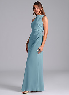 Azazie Evadne Bridesmaid Dresses Moody Blue A-Line Pleated Chiffon Dress image5