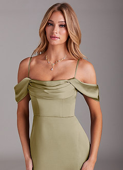 Azazie Saige Brautjungfernkleider Etui Schulterfrei Stretch-Satin Kleid Moosgrün image2