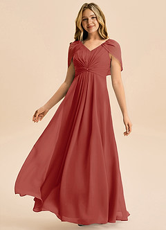 Azazie Emma Junior Vestido de Terracota de Gasa de Corte en A con Plisado image4