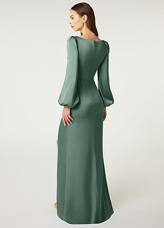 Azazie Mel Bridesmaid Dresses Eucalyptus Sheath Long Sleeve Stretch Satin Dress image5
