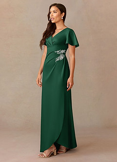 Azazie Robins vestidos de madre de la novia Vestido de Verde Oscuro de Satén Elástico de Corte En A con Plisado image3