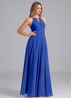 Azazie Denver Bridesmaid Dresses Royal Blue A-Line Pleated Chiffon Dress image4