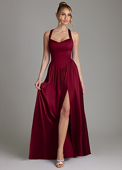 Azazie Francis Bridesmaid Dresses Burgundy A-Line Corset Stretch Satin Dress image3
