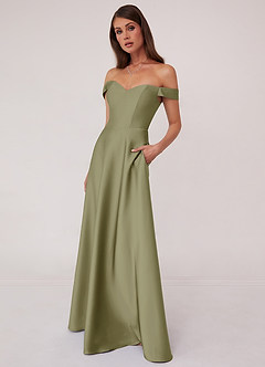 Barbie ♥ Azazie Bridesmaid Dresses Pistachio A-Line Off the Shoulder Stretch Satin Convertible Dress image4