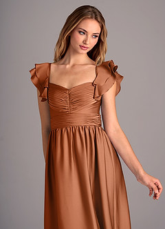 Azazie Anaya Robes de demoiselle d'honneur Robe Trapèze Convertible en Satin extensible Encolure en Forme de Cœur Cuivre image6