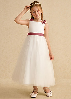 Azazie Lilli Blumenmädchenkleider A-Linie Schleifen Tüll Kleid Elfenbein Antikrosa image5