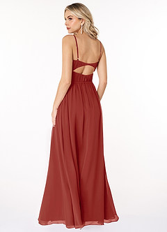 Azazie Yanelie Final Sale Terracotta A-Line Scoop Pleated Chiffon Dress image7