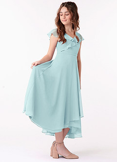 Azazie Posie Junior Sea Glass A-Line Ruched Chiffon Dress image3