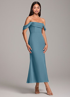 Azazie Saige Abiti da Damigella Abito Convertibile Tubino in Chiffon a Spalla Scoperta Bermuda image4