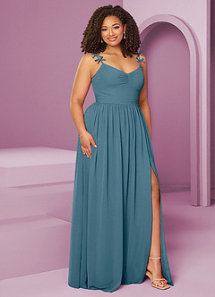 Barbie ♥ Azazie Brautjungfernkleider A-Linie Plissee Chiffon Kleid Bermudablau image12