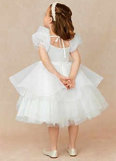 Azazie Bubbles Flower Girl Dresses Diamond White Ball-Gown with Sleeves Organza Dress image3