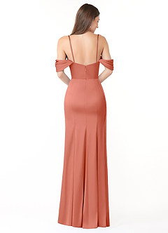 Azazie Amyra Jurken voor bruidsmeisjes Converteerbaar Jurk van Stretch Satijn met Zeemeermin Off the Shoulder Zalm Roze image2