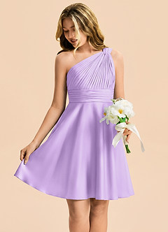 Azazie Charlize Junior Lilac A-Line Pleated Stretch Satin Dress image6