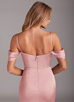 Azazie Saige Abiti da Damigella Abito Tubino in Raso Elasticizzato a Spalla Scoperta Rosa Cipria image8