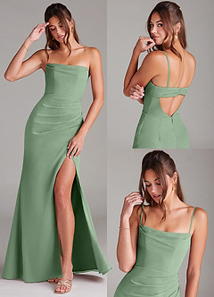 Azazie Leonis Vestidos de damas de honor Vestido de Matcha de Gasa de Corte Recto Convertible con Sin tirantes image9