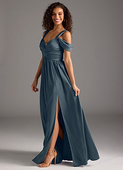 Azazie Lianne Jurken voor bruidsmeisjes Jurk van Stretch Satijn met A-Lijn Off the Shoulder Schemering image7