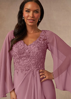 Azazie Perry Mother of the Bride Dresses Vintage Mauve Mermaid V-Neck Lace Chiffon Dress image6