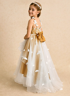 Azazie Darlina Flower Girl Dresses Ivory Butterscotch Ball-Gown Lace Tulle Dress image8