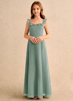 Azazie Chip Girls Formal Flower Girl Dresses Silver Sage A-Line Sleeveless Chiffon Dress image4