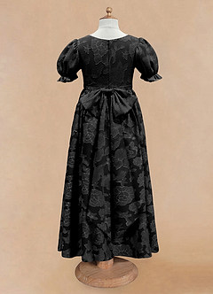 Azazie Joss Flower Girl Dresses Black A-Line with Sleeves Floral Burnout Dress image5